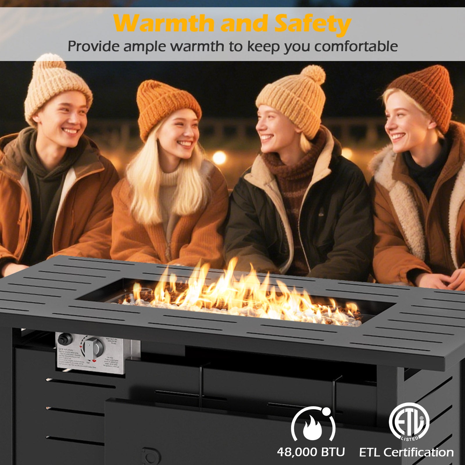 40 Inch Outdoor Propane Fire Pit Rectangle Gas Fire Table with Lava Rocks, Black Fire Pit Tables at Gallery Canada