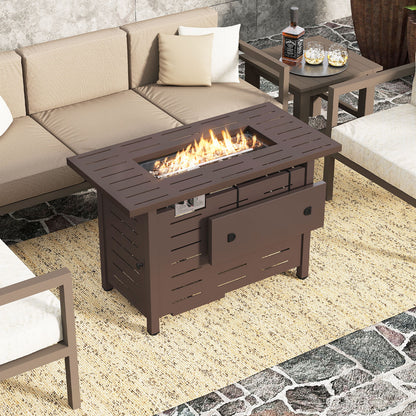 40 Inch Outdoor Propane Fire Pit Rectangle Gas Fire Table with Lava Rocks, Brown Fire Pit Tables at Gallery Canada