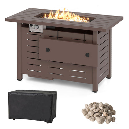 40 Inch Outdoor Propane Fire Pit Rectangle Gas Fire Table with Lava Rocks, Brown Fire Pit Tables at Gallery Canada