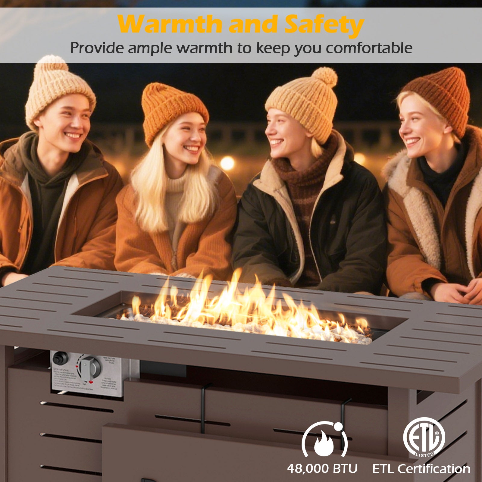 40 Inch Outdoor Propane Fire Pit Rectangle Gas Fire Table with Lava Rocks, Brown Fire Pit Tables at Gallery Canada