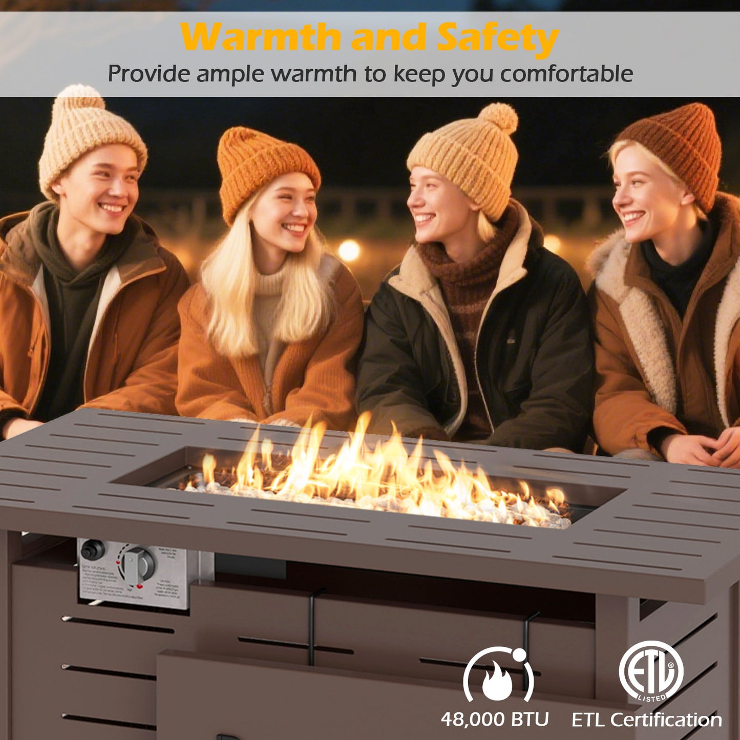 40 Inch Outdoor Propane Fire Pit Rectangle Gas Fire Table with Lava Rocks, Brown Fire Pit Tables at Gallery Canada