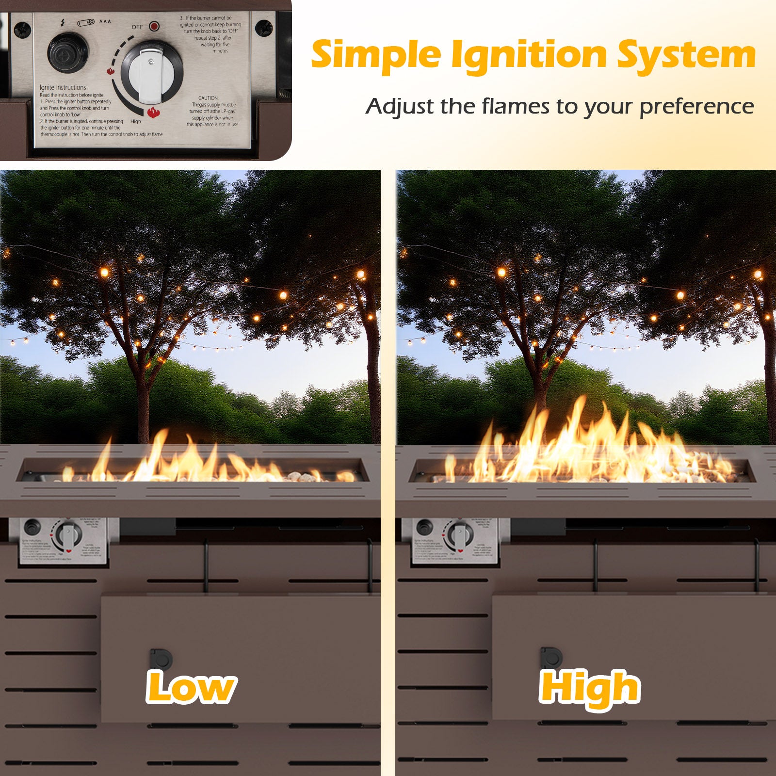 40 Inch Outdoor Propane Fire Pit Rectangle Gas Fire Table with Lava Rocks, Brown Fire Pit Tables at Gallery Canada