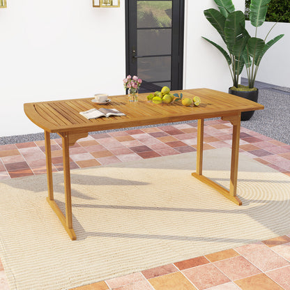 63 inch Outdoor Dining Table with Umbrella Hole and Slatted Tabletop, Natural Patio Dining Tables at Gallery Canada