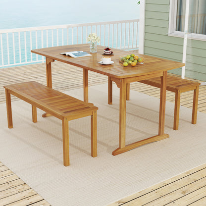 63 inch Outdoor Dining Table with Umbrella Hole and Slatted Tabletop, Natural Patio Dining Tables at Gallery Canada