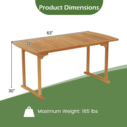 63 Inch Outdoor Dining Table, Umbrella Hole, Slatted Tabletop, Natural Patio Dining Tables at Gallery Canada