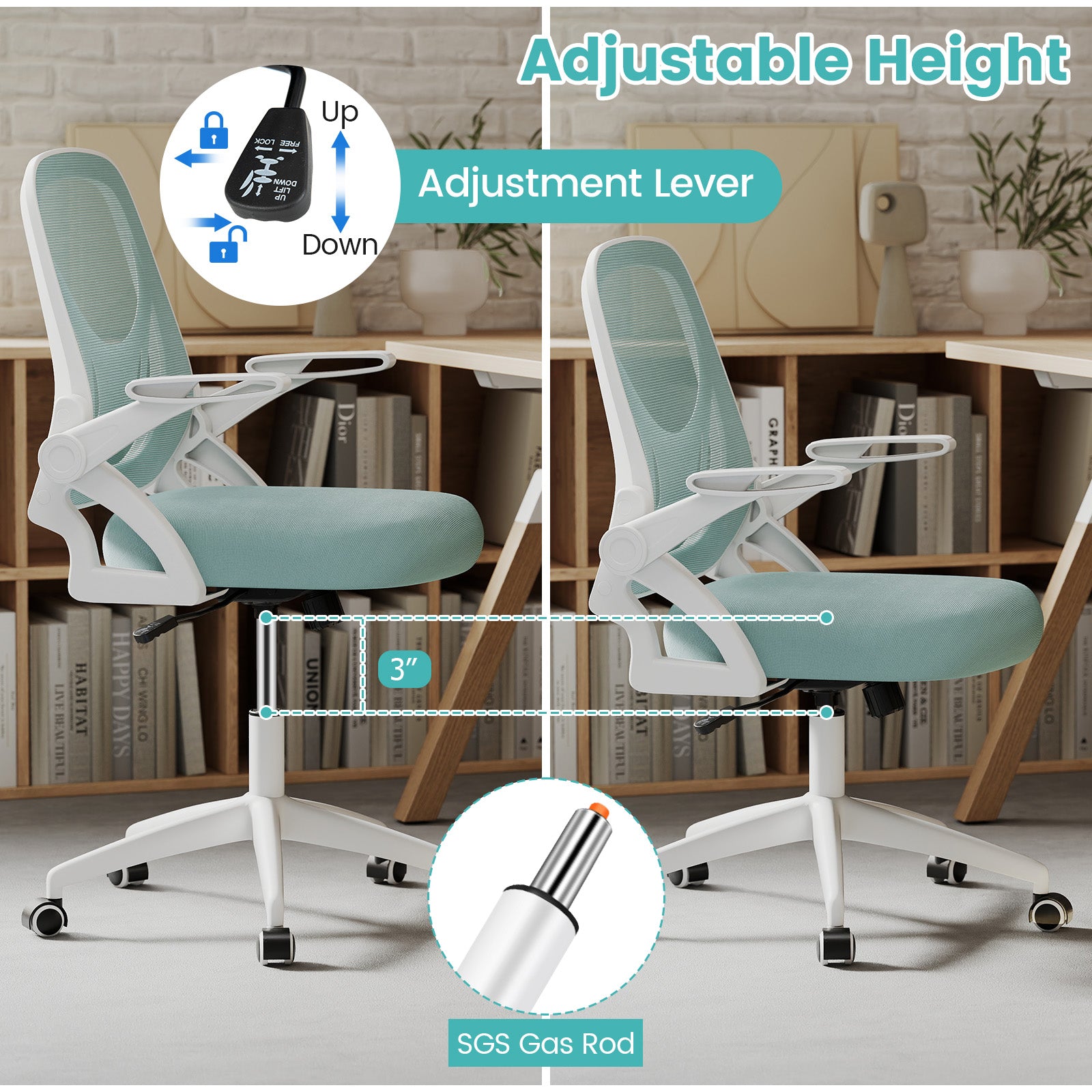 Ergonomic Computer Desk Chair with Lumbar Support and Flip-up Arms, Navy Ergonomic Chairs at Gallery Canada