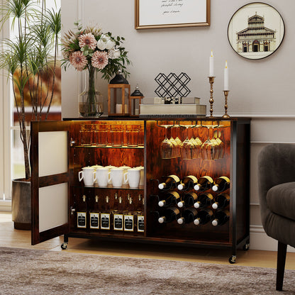 Wine Bar Cabinet with LED Light and Adjustable Shelves, Rustic Brown Wine Racks at Gallery Canada