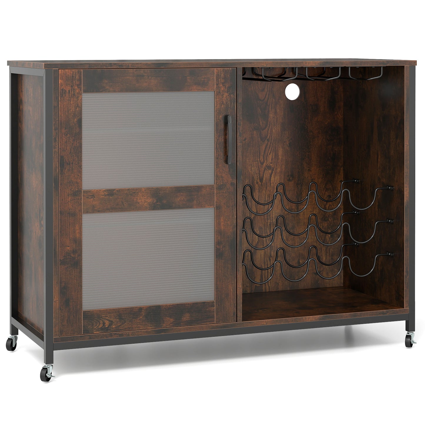 Wine Bar Cabinet with LED Light and Adjustable Shelves, Rustic Brown Wine Racks at Gallery Canada