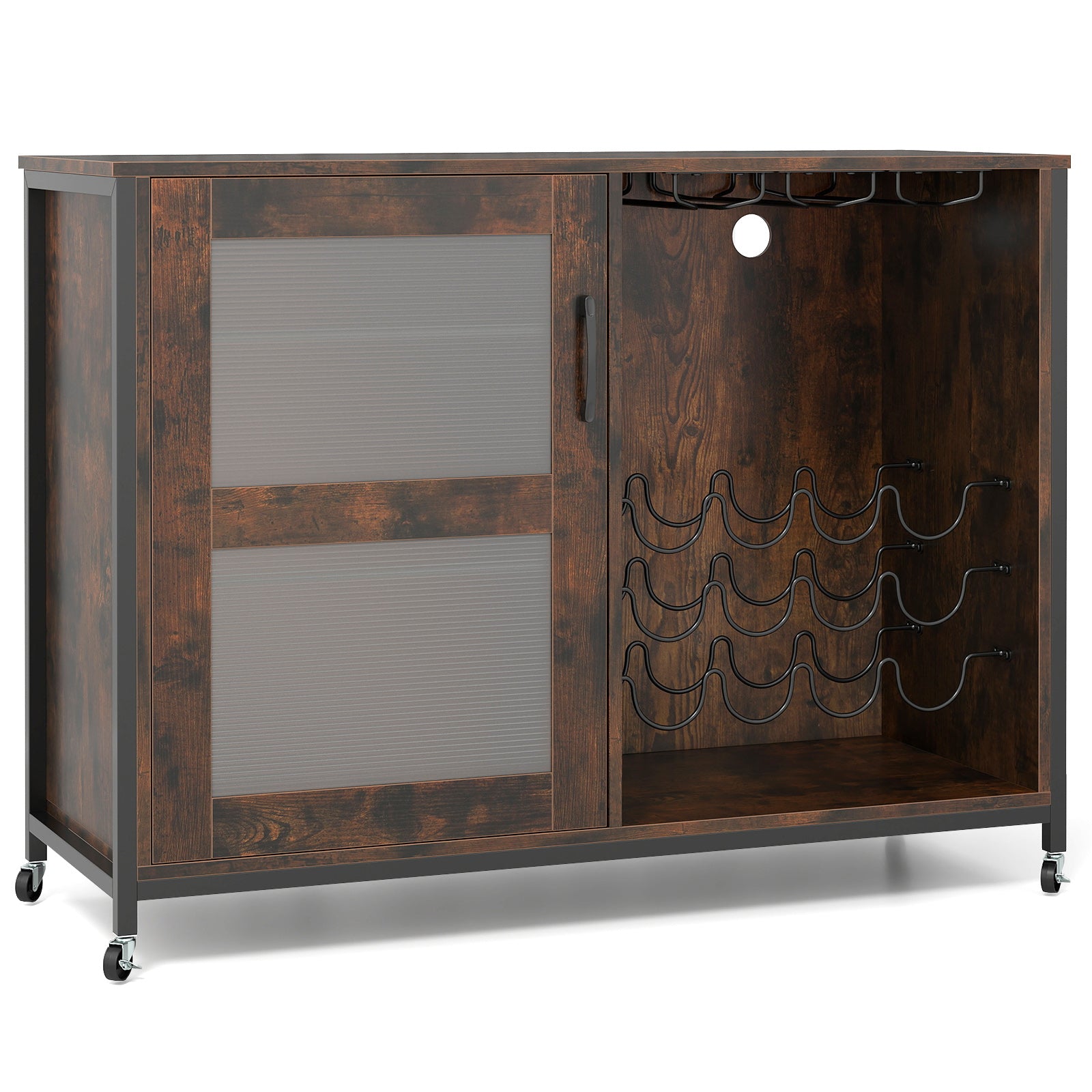 Wine Bar Cabinet with LED Light and Adjustable Shelves, Rustic Brown Wine Racks at Gallery Canada