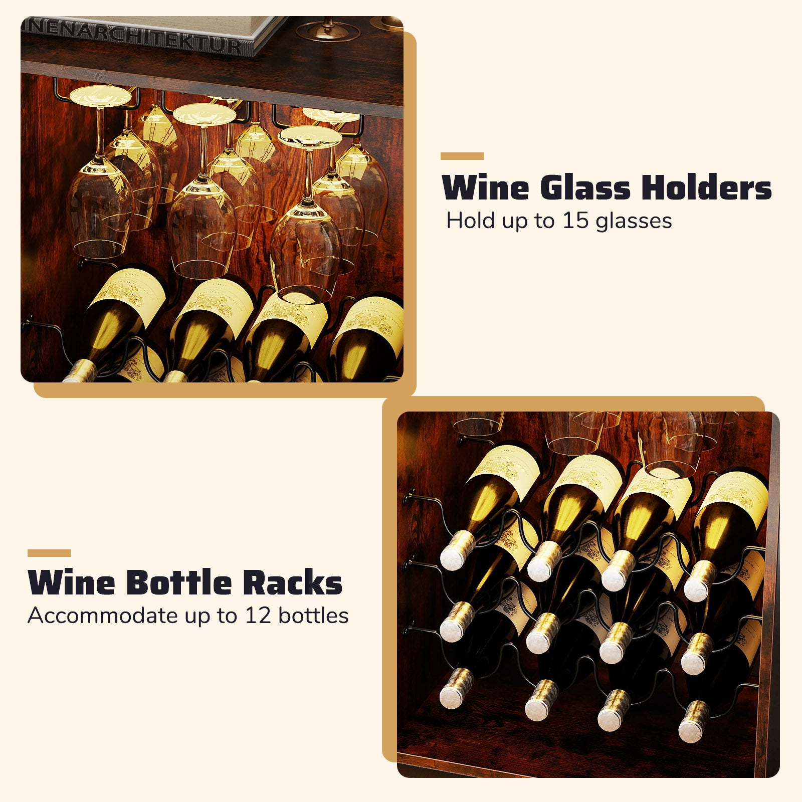 Wine Bar Cabinet with LED Light and Adjustable Shelves, Rustic Brown Wine Racks at Gallery Canada