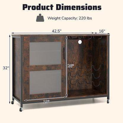 Wine Bar Cabinet with LED Light and Adjustable Shelves, Rustic Brown Wine Racks at Gallery Canada