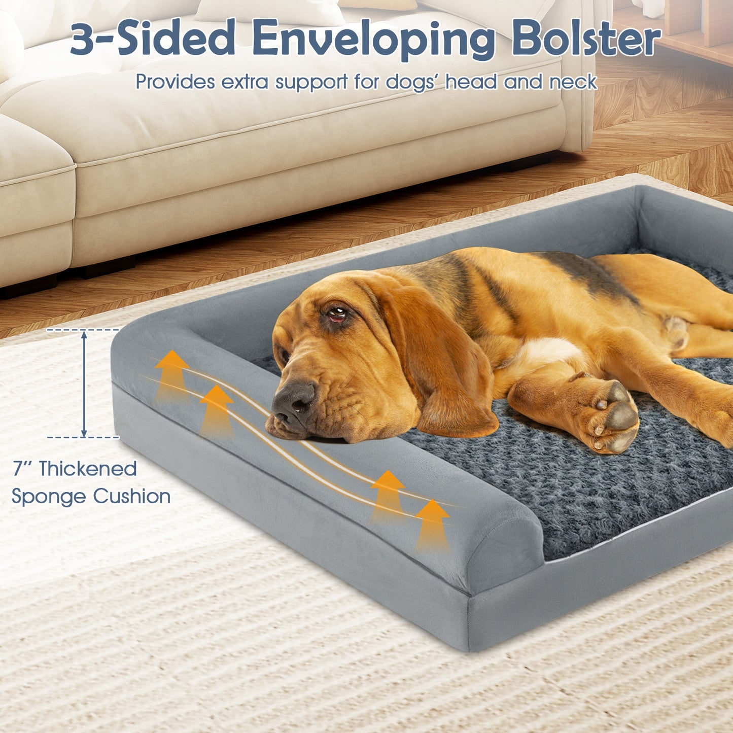 Orthopedic Foam Dog Bed Large Dog Sofa Couch with Removable Cover-XXL, Gray Dog Kennels at Gallery Canada