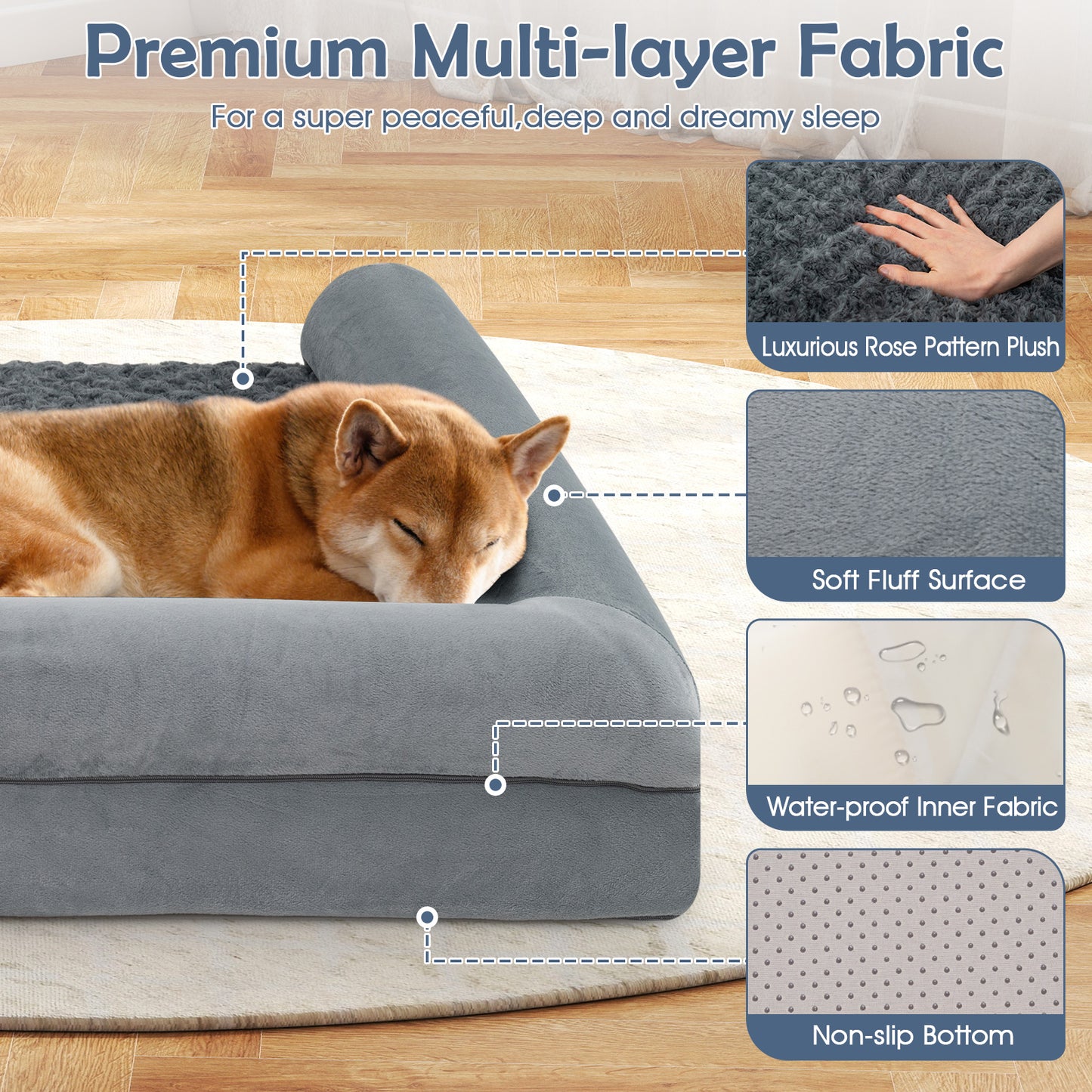 Orthopedic Foam Dog Bed Large Dog Sofa Couch with Removable Cover-XXL, Gray Dog Kennels at Gallery Canada