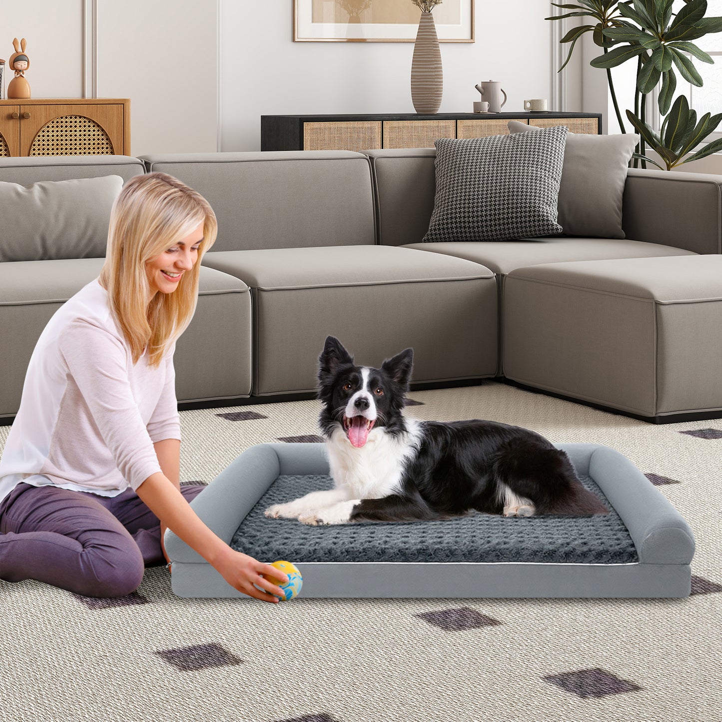 Orthopedic Foam Dog Bed Large Dog Sofa Couch with Removable Cover-XL, Gray Dog Kennels at Gallery Canada