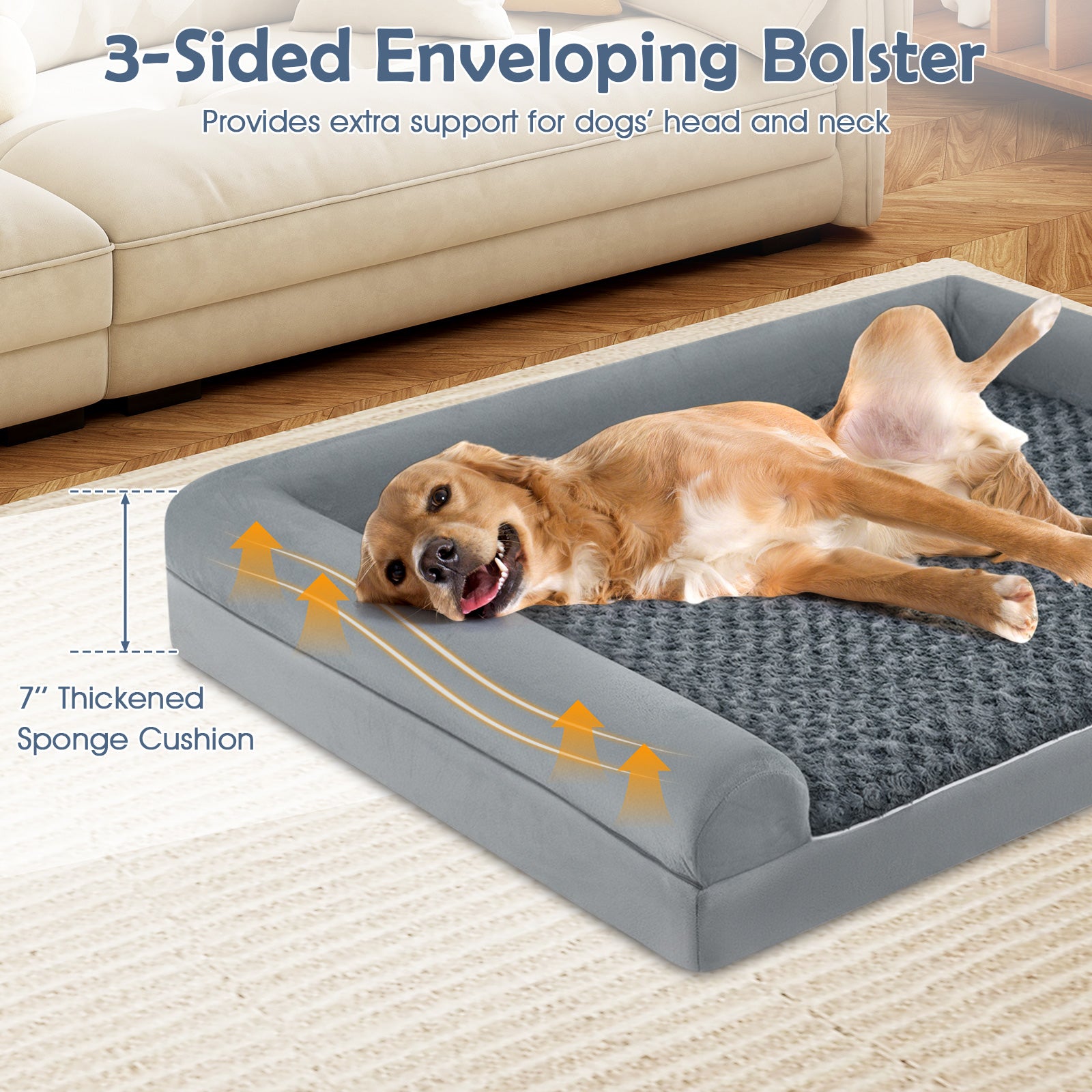 Orthopedic Foam Dog Bed Large Dog Sofa Couch with Removable Cover-XL, Gray Dog Kennels at Gallery Canada