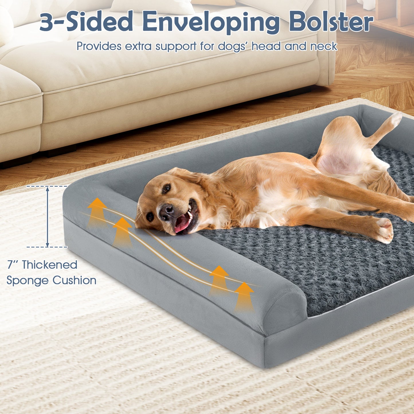 Orthopedic Foam Dog Bed Large Dog Sofa Couch with Removable Cover-XL, Gray Dog Kennels at Gallery Canada