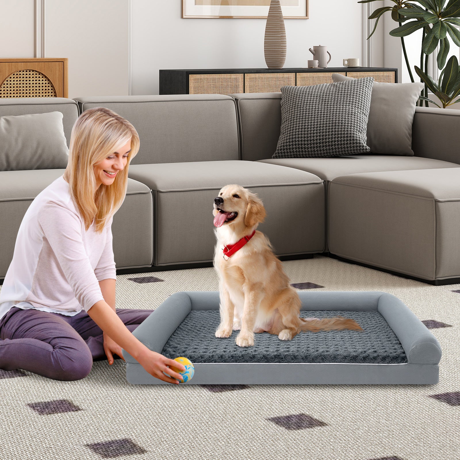 Orthopedic Foam Dog Bed Large Dog Sofa Couch with Removable Cover-L, Gray Dog Kennels at Gallery Canada