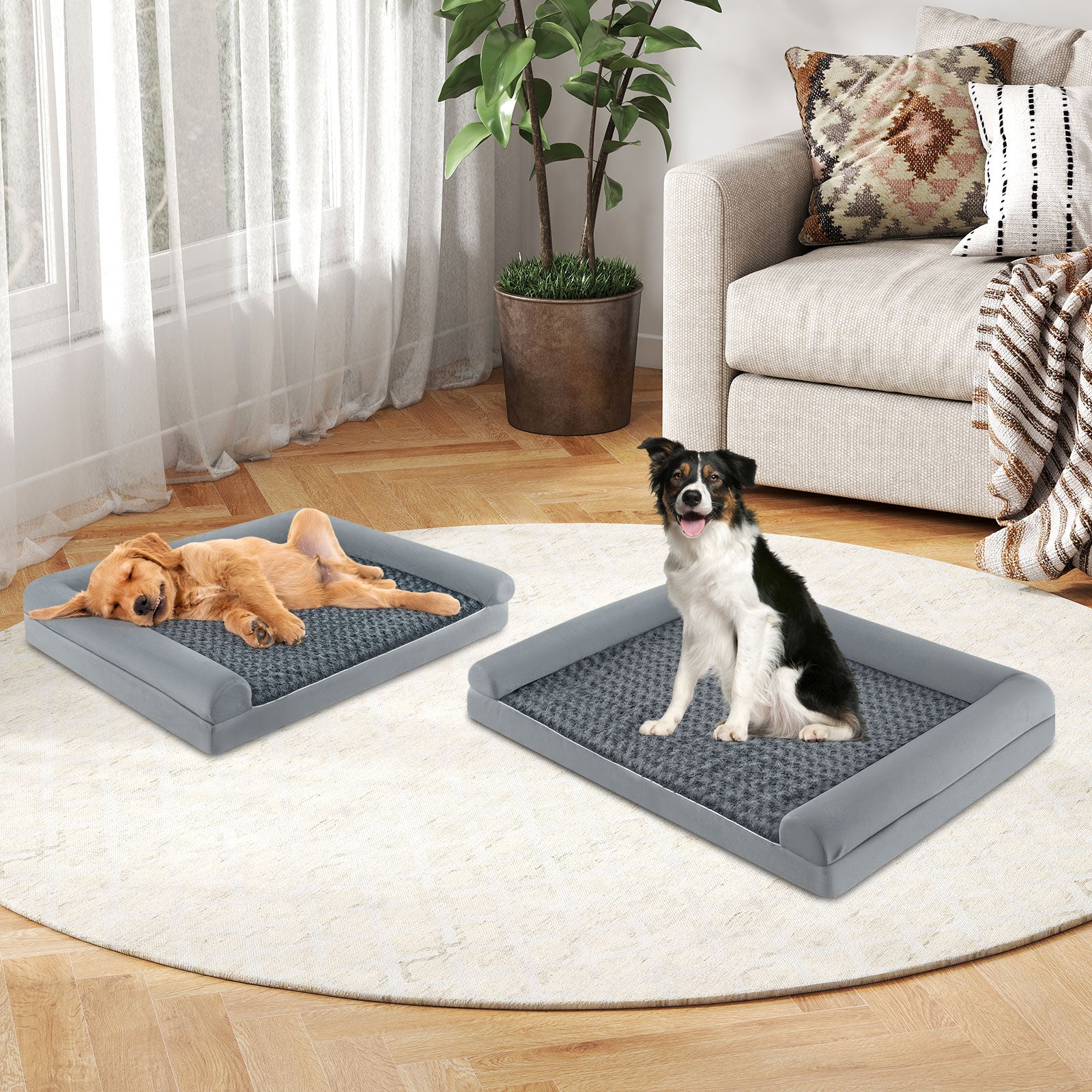 Orthopedic Foam Dog Bed Large Dog Sofa Couch with Removable Cover-L, Gray Dog Kennels at Gallery Canada