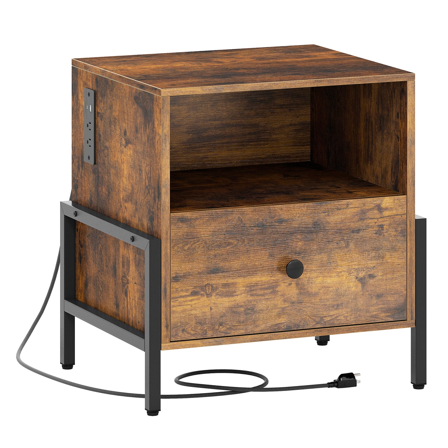 Nightstand with Charging Station and Drawer Sofa Side Table, Rustic Brown Nightstands at Gallery Canada