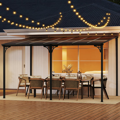 Wall-Mounted Patio Gazebo Large Outdoor Hardtop Pergola with Sloped Polycarbonate Roof, Natural Gazebos at Gallery Canada