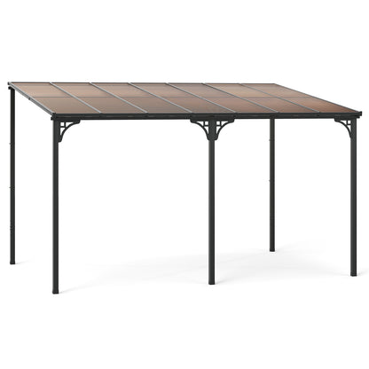 Wall-Mounted Patio Gazebo Large Outdoor Hardtop Pergola with Sloped Polycarbonate Roof, Natural Gazebos Natural at Gallery Canada