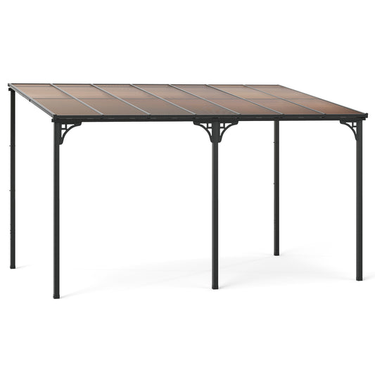 Wall-Mounted Patio Gazebo Large Outdoor Hardtop Pergola with Sloped Polycarbonate Roof, Natural Gazebos Natural at Gallery Canada