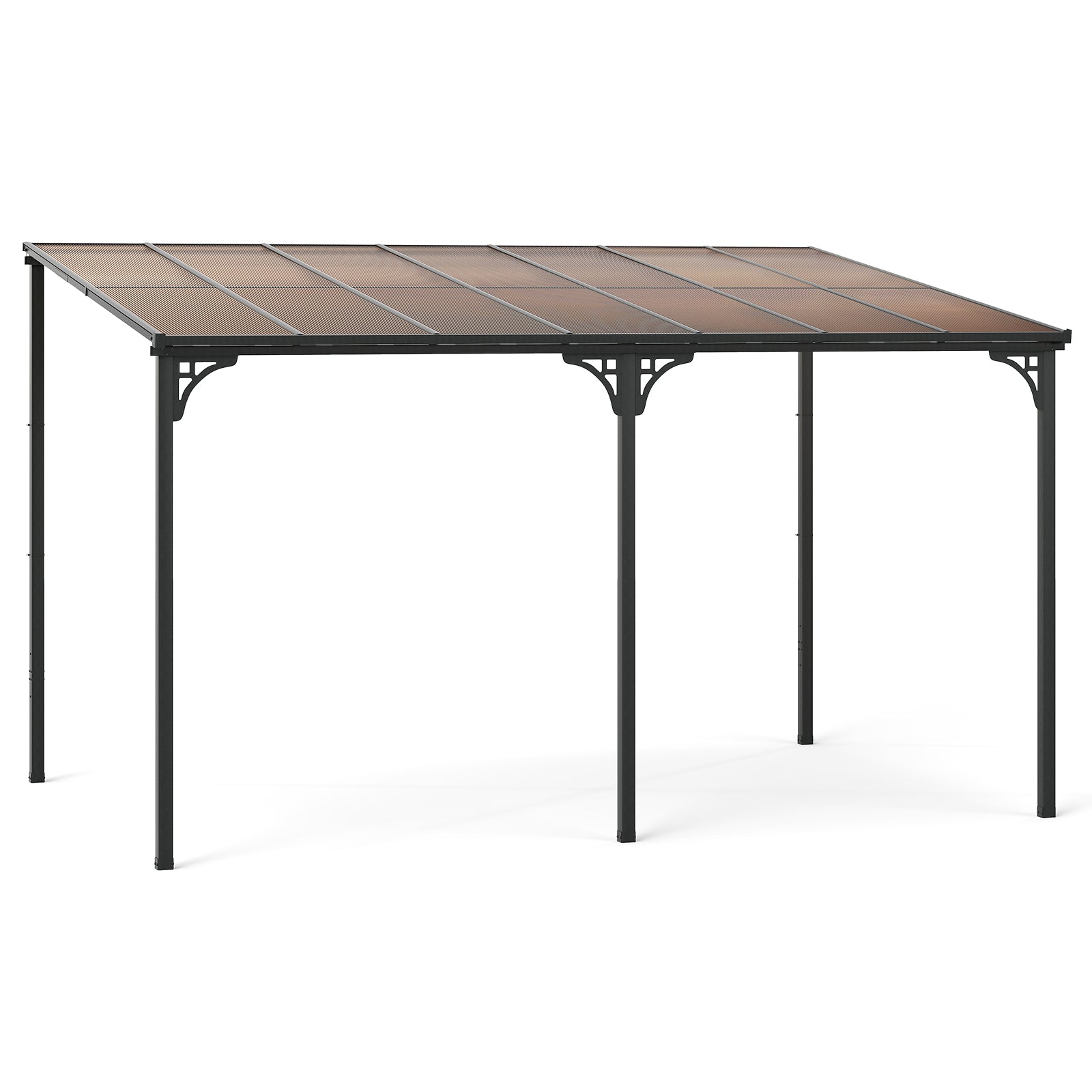 Wall-Mounted Patio Gazebo Large Outdoor Hardtop Pergola with Sloped Polycarbonate Roof, Natural Gazebos at Gallery Canada