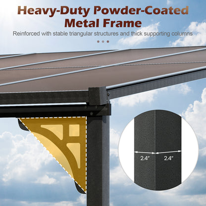 Wall-Mounted Patio Gazebo Large Outdoor Hardtop Pergola with Sloped Polycarbonate Roof, Natural Gazebos at Gallery Canada