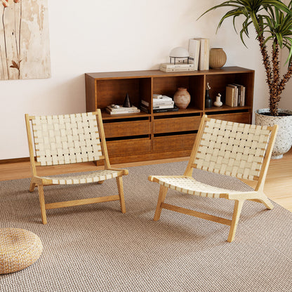Teak Wood Patio Chair Armless with Webbing Seat and Backrest, Natural Patio Dining Chairs at Gallery Canada