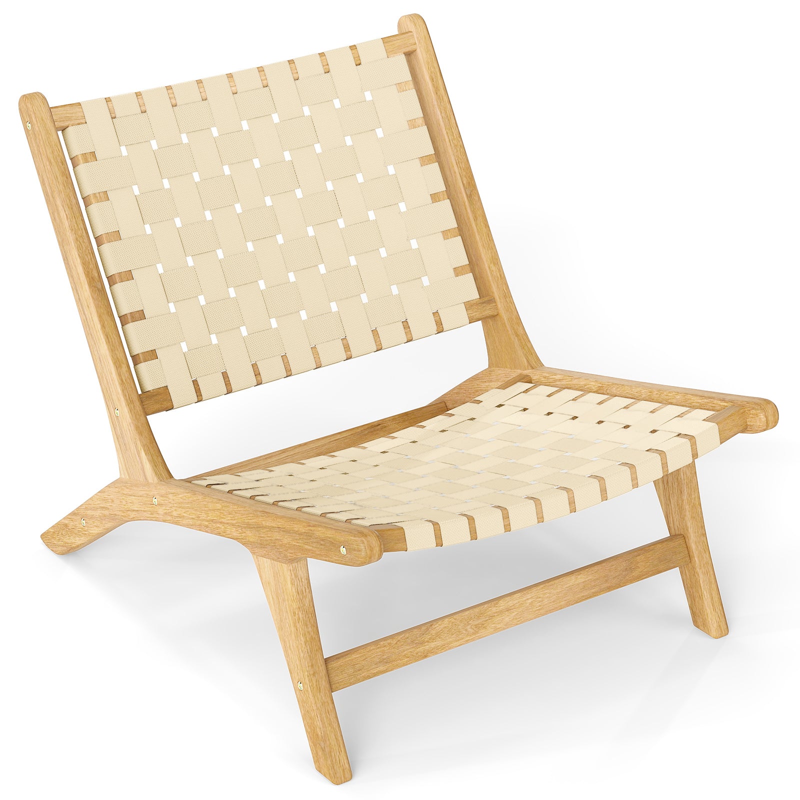 Teak Wood Patio Chair Armless with Webbing Seat and Backrest, Natural Patio Dining Chairs Natural at Gallery Canada