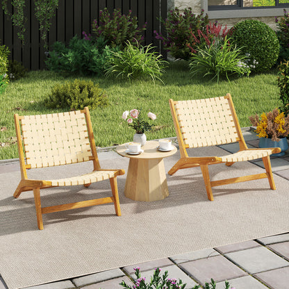 Teak Wood Patio Chair Armless with Webbing Seat and Backrest, Natural Patio Dining Chairs at Gallery Canada