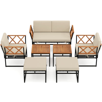 7 Piece Outdoor Conversation Set with Cushions and Bungee Rope Seat, Beige Patio Conversation Sets at Gallery Canada