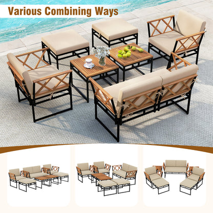 7 Piece Outdoor Conversation Set with Cushions and Bungee Rope Seat, Beige Patio Conversation Sets at Gallery Canada