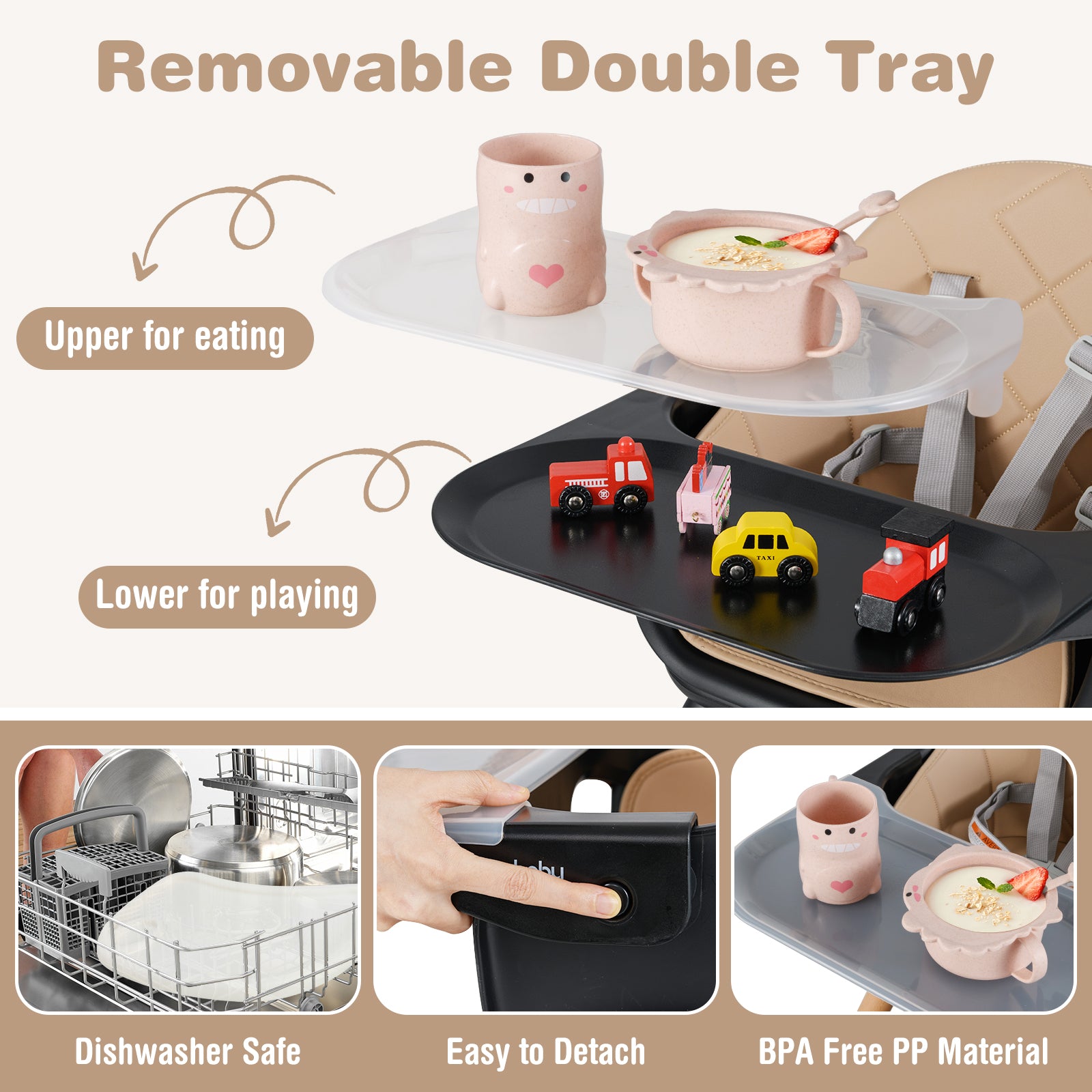 6 in 1 Convertible Highchair with Safety Harness and Removable Tray, Coffee High Chairs at Gallery Canada