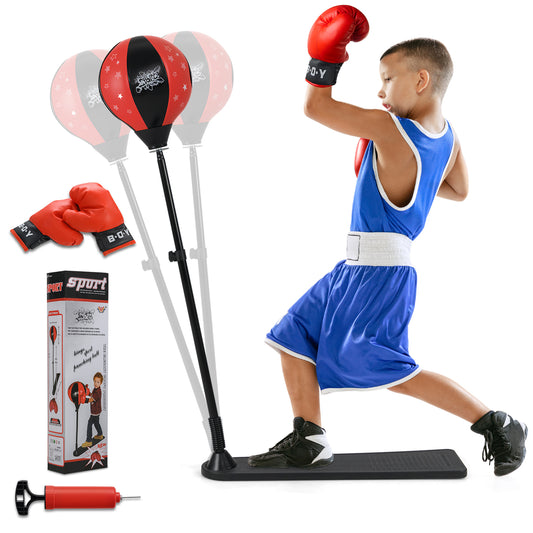 Kids Punching Bag with Adjustable Stand and Boxing Gloves, Black & Red Boxing & Martial Arts Black & Red at Gallery Canada