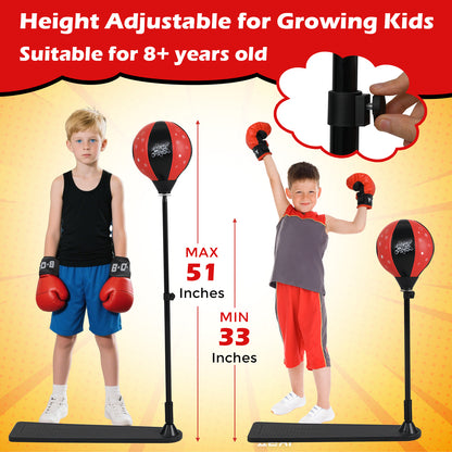 Kids Punching Bag, Adjustable Stand, Boxing Gloves, Red, Black