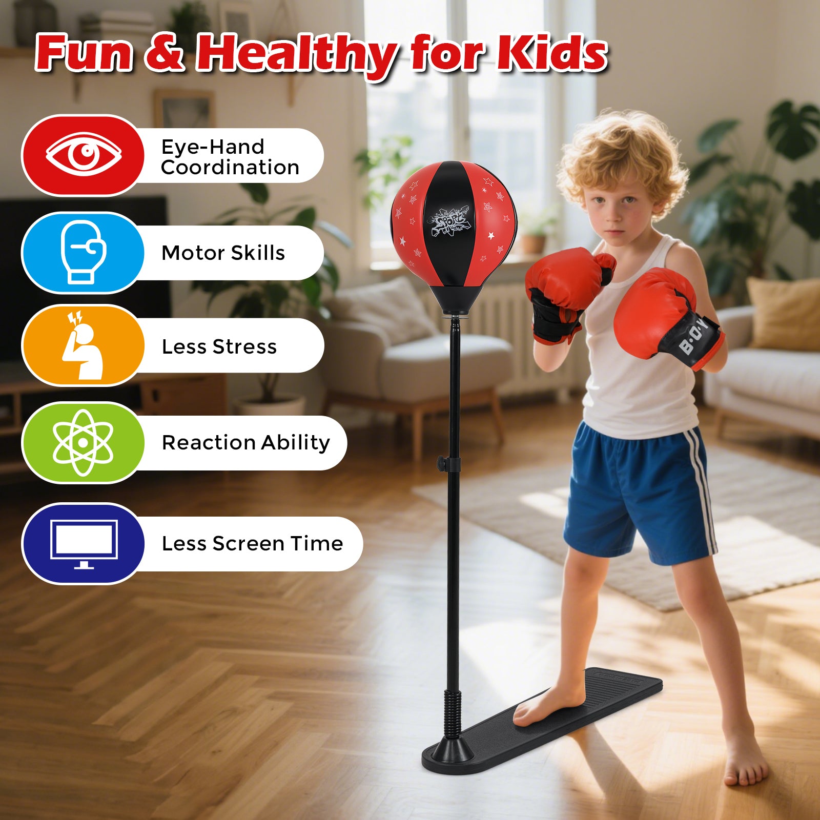Kids Punching Bag with Adjustable Stand and Boxing Gloves, Black & Red Boxing & Martial Arts at Gallery Canada