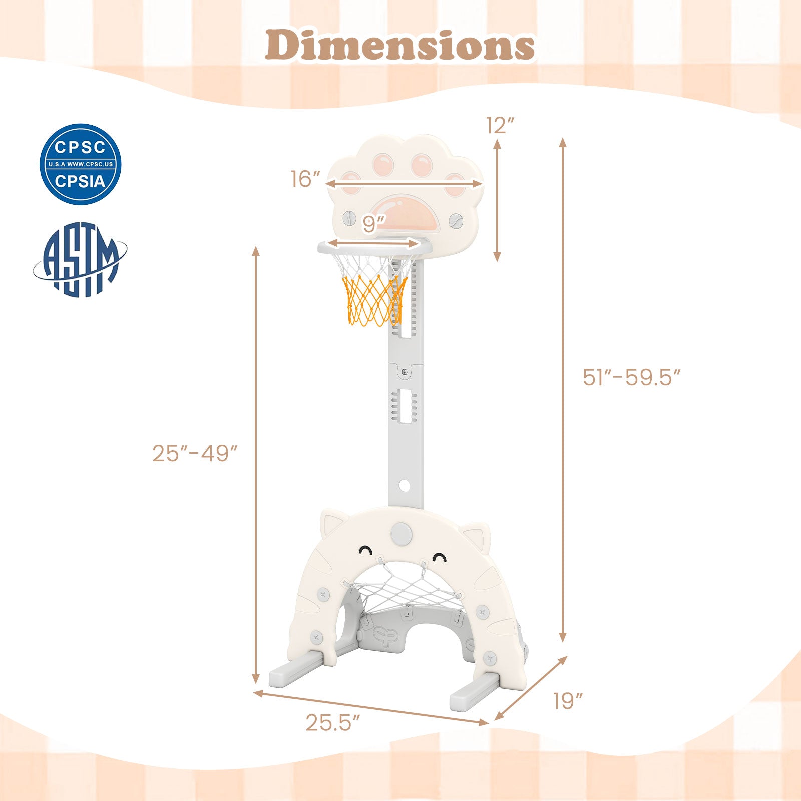 3 in 1 Kids Basketball Hoop with Basketball and Foldable Rim, Gray Toy Sports at Gallery Canada