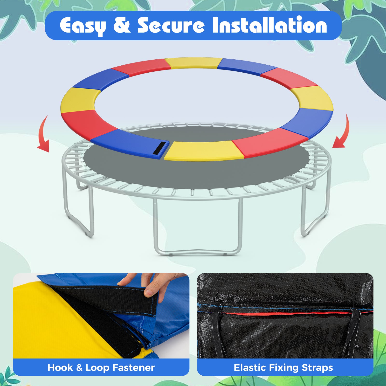 12 Feet Trampoline Pad Replacement Safety Pad with Fixing Straps (Multicolor), Multicolor Trampoline Accessories at Gallery Canada