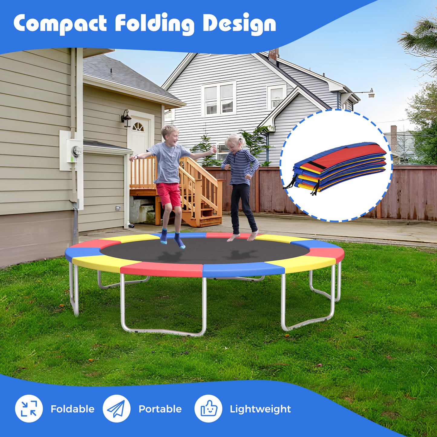 12 Feet Trampoline Pad Replacement Safety Pad with Fixing Straps (Multicolor), Multicolor Trampoline Accessories at Gallery Canada