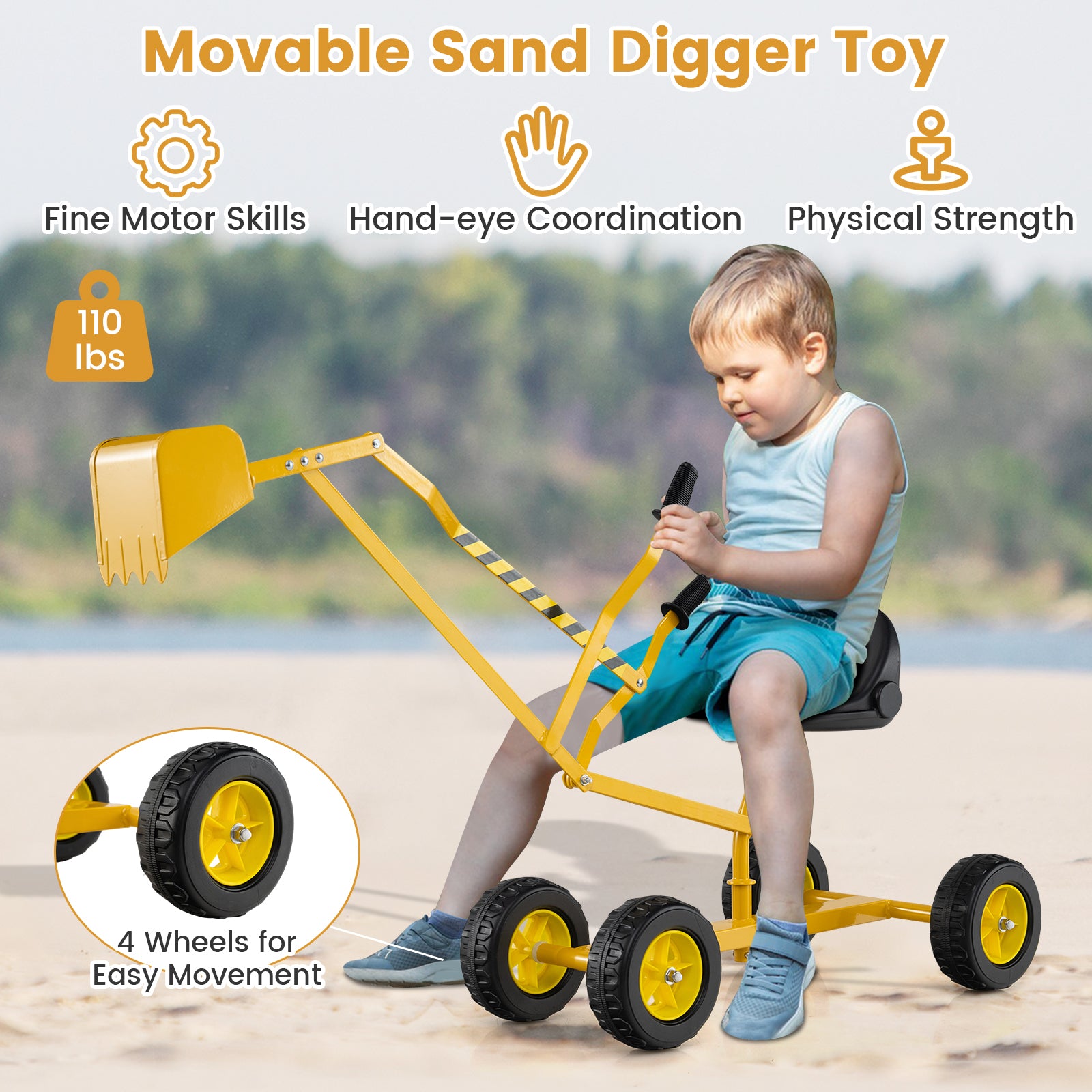 Kids Sand Digger, 2-Handed Controls, Flexible Shovel, Yellow Sandboxes at Gallery Canada