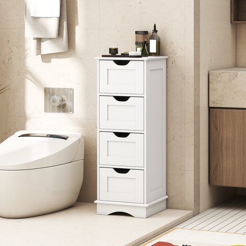 Bathroom Storage Cabinet with Cutout Handles and 4 Drawers, White