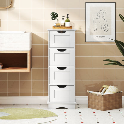 Bathroom Storage Cabinet with Cutout Handles and 4 Drawers, White Floor Cabinets at Gallery Canada