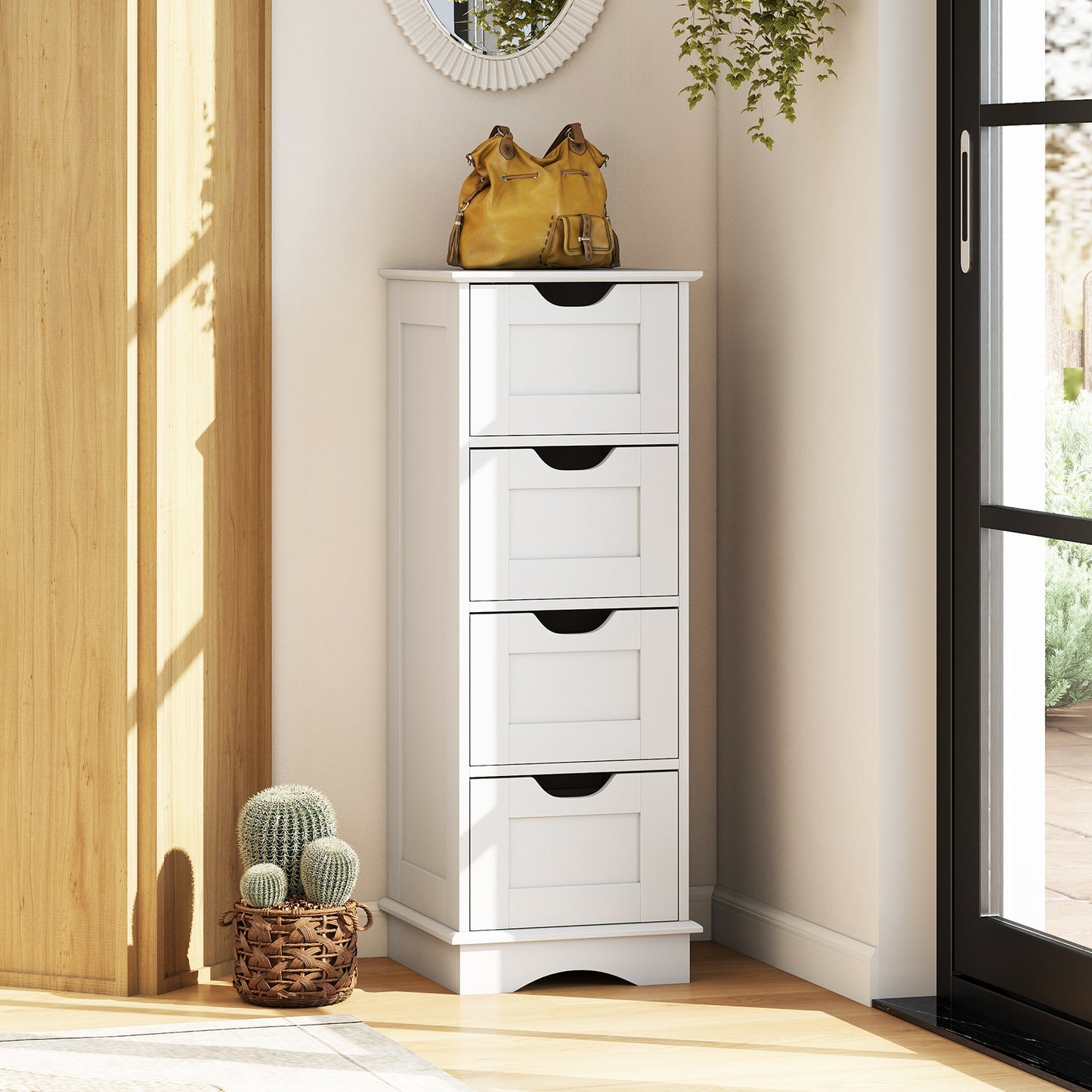 Bathroom Storage Cabinet with Cutout Handles and 4 Drawers, White Floor Cabinets at Gallery Canada
