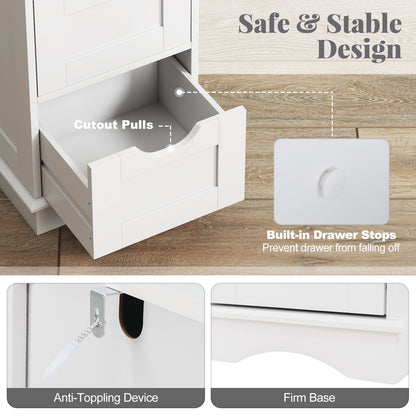 Bathroom Storage Cabinet with Cutout Handles and 4 Drawers, White Floor Cabinets at Gallery Canada