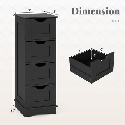 Bathroom Storage Cabinet with Cutout Handles and 4 Drawers, Black Floor Cabinets at Gallery Canada