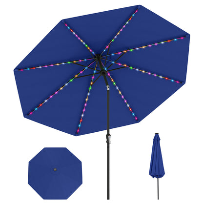 10 Feet Solar Patio Umbrella with 96 Multi-Colored Flowing LED Lights and Tilt Adjustment, Navy Outdoor Umbrellas at Gallery Canada