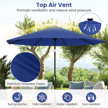 10 Feet Solar Patio Umbrella with 96 Multi-Colored Flowing LED Lights and Tilt Adjustment, Navy Outdoor Umbrellas at Gallery Canada