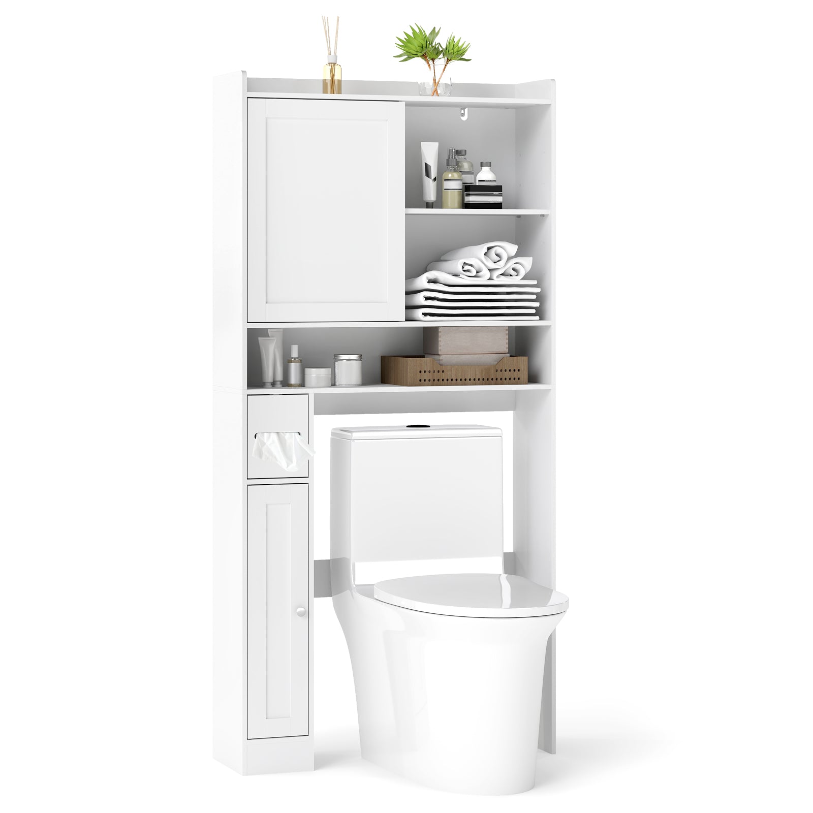 Over-the-Toilet Storage Cabinet Standing Toilet Rack with Sliding Door, White Bathroom Etagere at Gallery Canada
