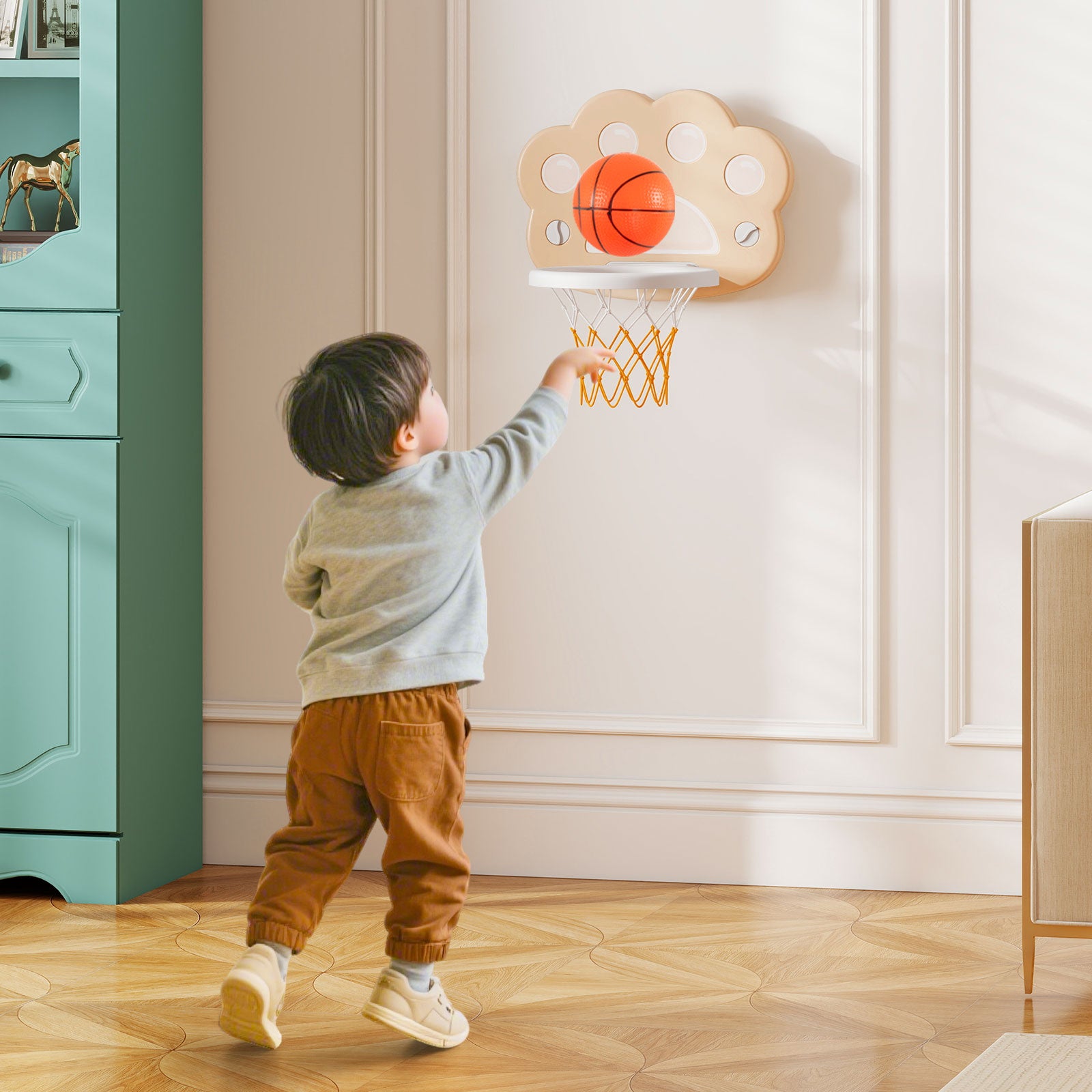 3 in 1 Kids Basketball Hoop with Basketball and Foldable Rim, Beige Toy Sports at Gallery Canada